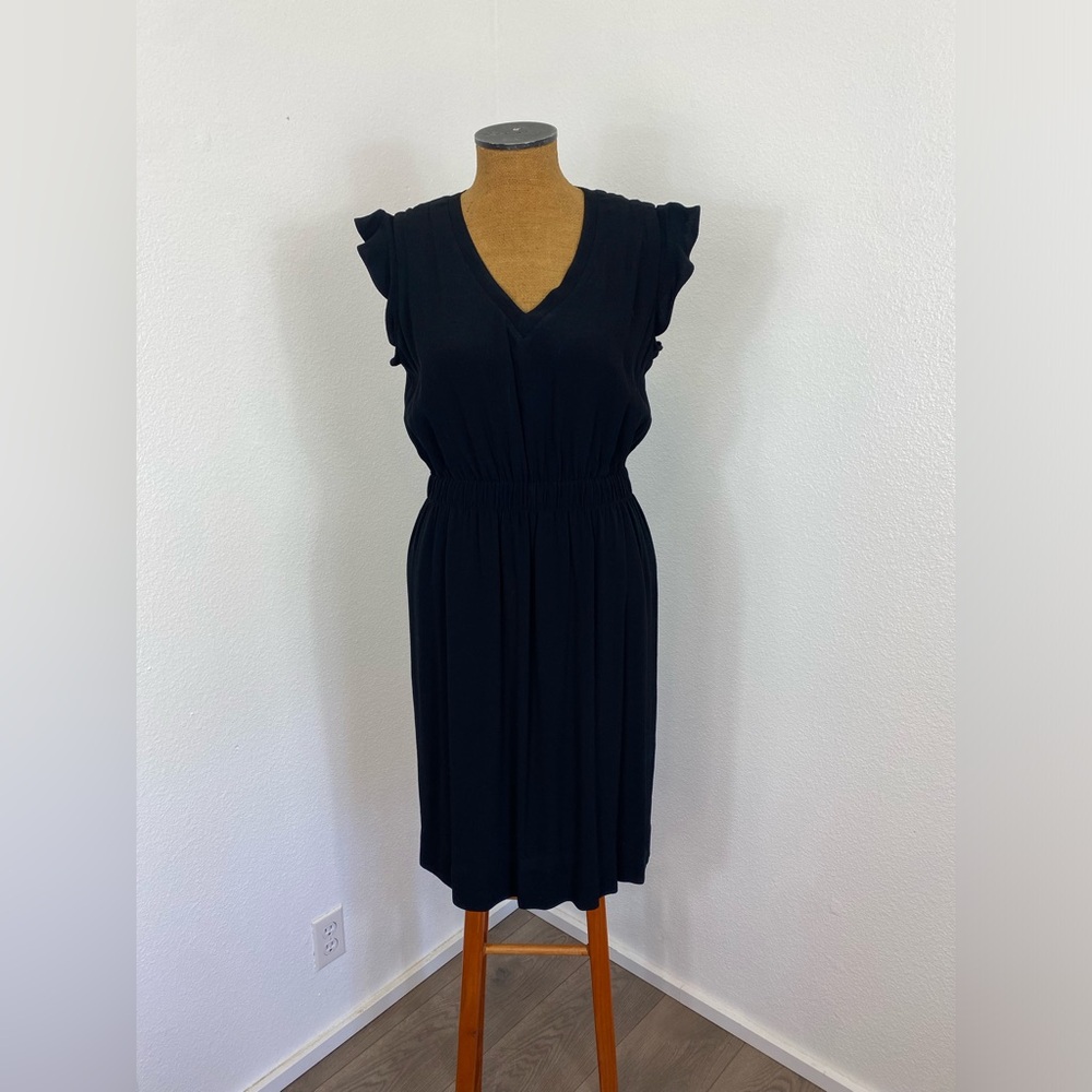 Kate Spade Women’s Dress 10 Black Flutter Sleeve Crepe V-Neck Classic Straight